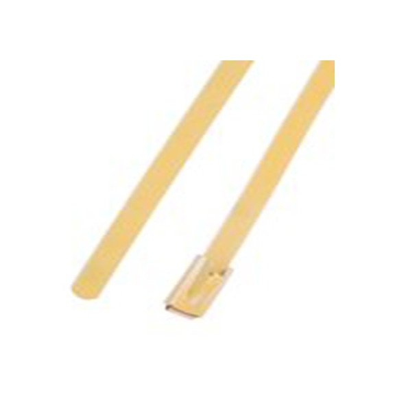 RS PRO,743-6245,聚酯涂层不锈钢 电缆扎带, 滚珠, 阻燃, 无卤素, 黄色, 200 mm长x4.6 mm宽, 436.1N拉伸强度