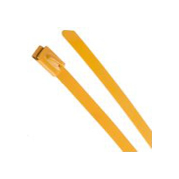 RS PRO,743-6251,聚酯涂层不锈钢 电缆扎带, 滚珠, 无卤素, 阻燃, 黄色, 360 mm长x7.9 mm宽, 539N拉伸强度