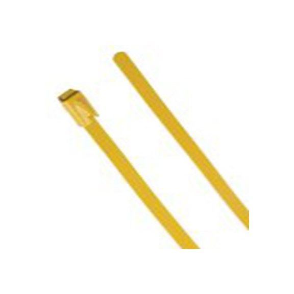 RS PRO,743-6257,聚酯涂层不锈钢 电缆扎带, 滚珠, 无卤素, 阻燃, 黄色, 360 mm长x4.6 mm宽, 436.1N拉伸强度