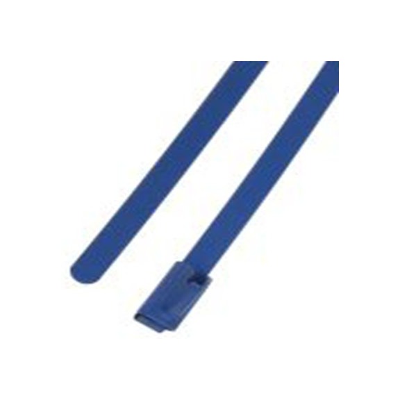RS PRO,743-6285,聚酯涂层不锈钢 电缆扎带, 滚珠, 阻燃, 无卤素, 蓝色, 100 mm长x4.6 mm宽, 436.1N拉伸强度