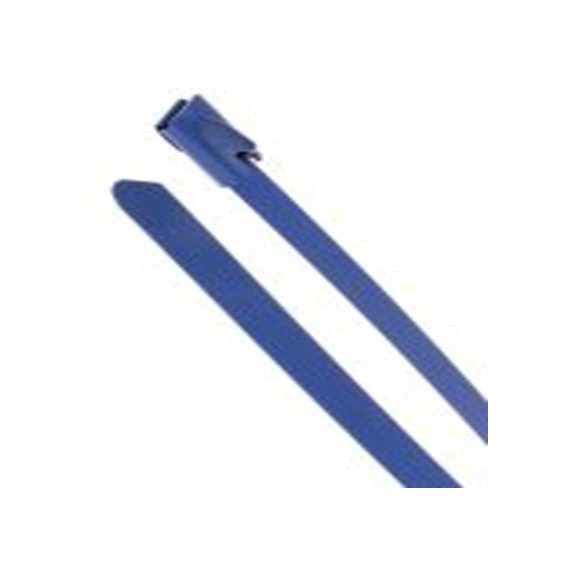 RS PRO,743-6289,聚酯涂层不锈钢 电缆扎带, 滚珠, 无卤素, 阻燃, 蓝色, 125 mm长x4.6 mm宽, 436.1N拉伸强度
