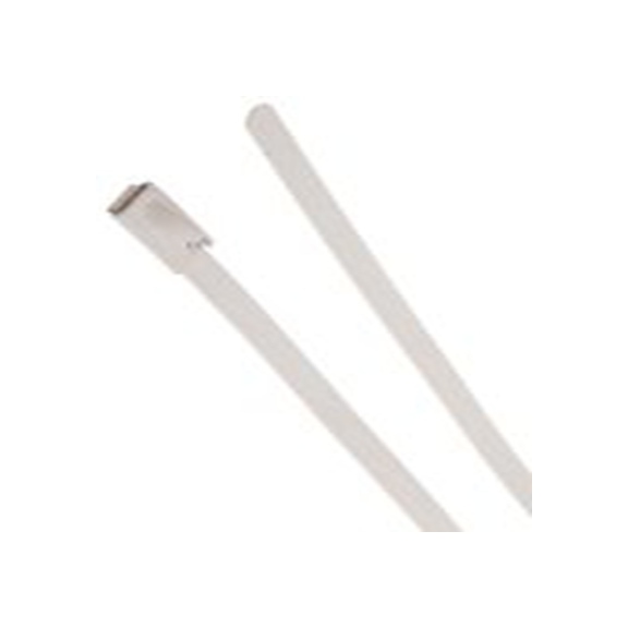 RS PRO,743-6314,聚酯涂层不锈钢 电缆扎带, 滚珠, 无卤素, 阻燃, 白色, 150 mm长x4.6 mm宽, 436.1N拉伸强度