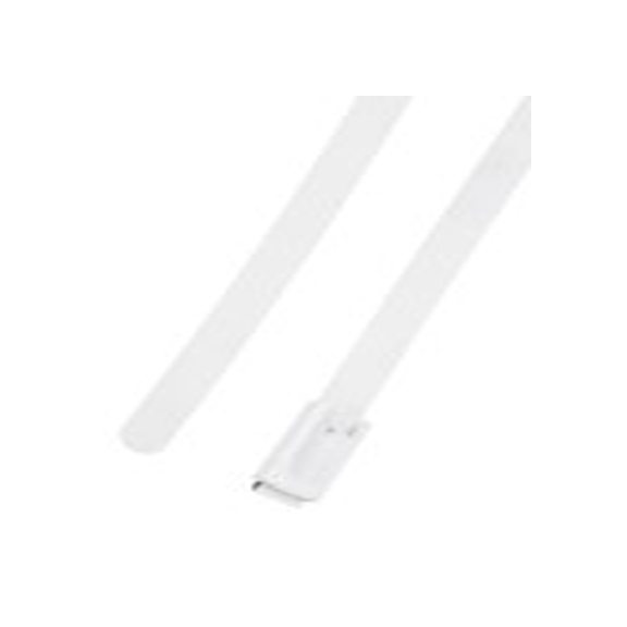 RS PRO,743-6318,聚酯涂层不锈钢 电缆扎带, 滚珠, 无卤素, 阻燃, 白色, 200 mm长x4.6 mm宽, 436.1N拉伸强度