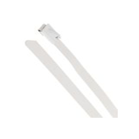 RS PRO,743-6324,聚酯涂层不锈钢 电缆扎带, 滚珠, 阻燃, 无卤素, 白色, 360 mm长x7.9 mm宽, 539N拉伸强度