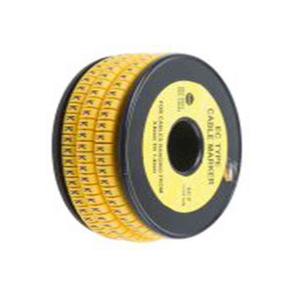 RS PRO,812-1004,RS PRO 防油 电缆标识, 滑动式固定 7.4 mm, 图例K 3.6 mm, 黑色 黄色, 5 mm, EC系列