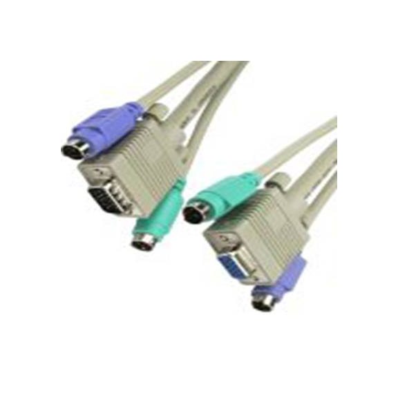 RS PRO,182-8851,RS PRO KVM 电缆, VGA 公至PS2 x 2 公/母, 10 m长, 灰色