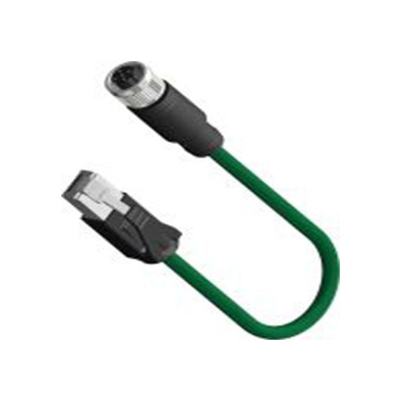 RS PRO,201-7144,2 m Cat5e 以太网电缆, 脱焊带屏蔽, 绿色 聚氯乙烯护套, M12 母插转RJ45 公