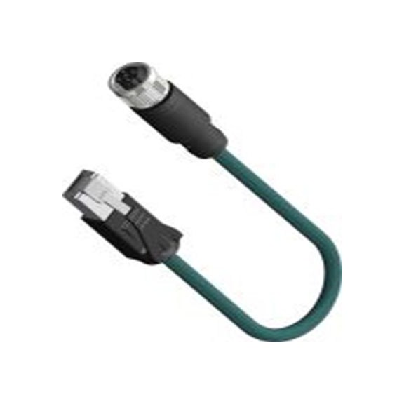 RS PRO,201-7148,5 m Cat5e 以太网电缆, 脱焊带屏蔽, 兰绿色 PU护套, M12 母插转RJ45 公