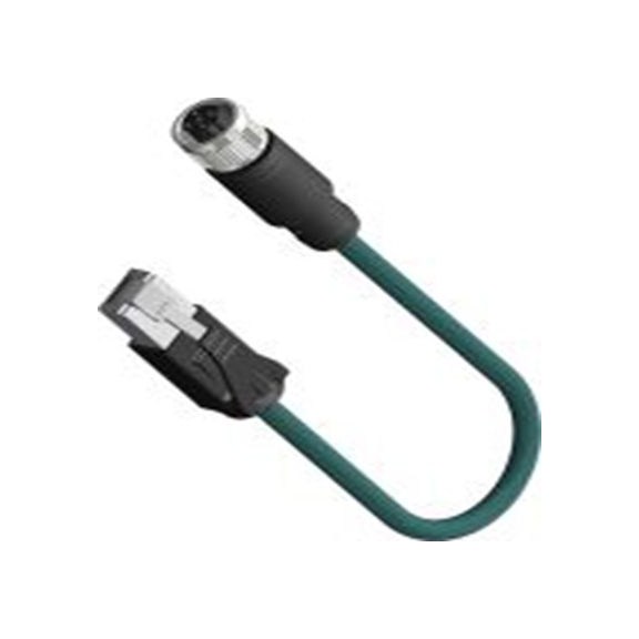 RS PRO,201-7158,10 m Cat5e 以太网电缆, 脱焊带屏蔽, 兰绿色 PU护套, M12 母插转RJ45 公