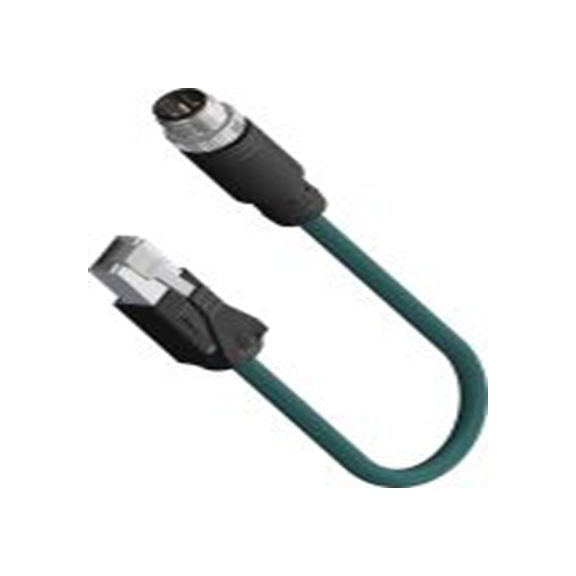 RS PRO,201-7181,2 m Cat5e 以太网电缆, 脱焊带屏蔽, 兰绿色 PU护套, M12 公转RJ45 公