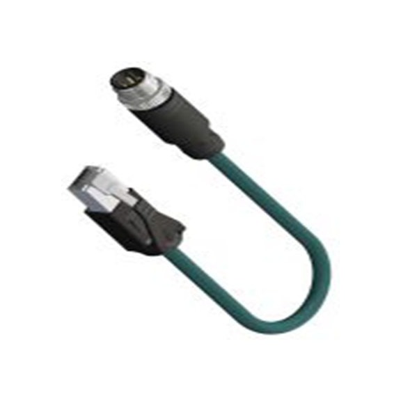 RS PRO,208-0550,3 m Cat5e 以太网电缆, 镀锡铜合金编织层屏蔽, 兰绿色 PU护套, M12 公转RJ45 公