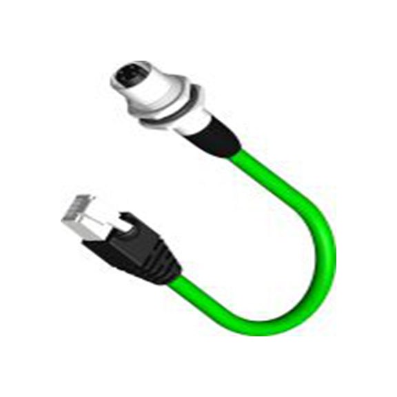 RS PRO,250-0665,500 mm Cat5e 以太网电缆, 脱焊带屏蔽, 绿色 聚氯乙烯护套, M12 母插转RJ45 公