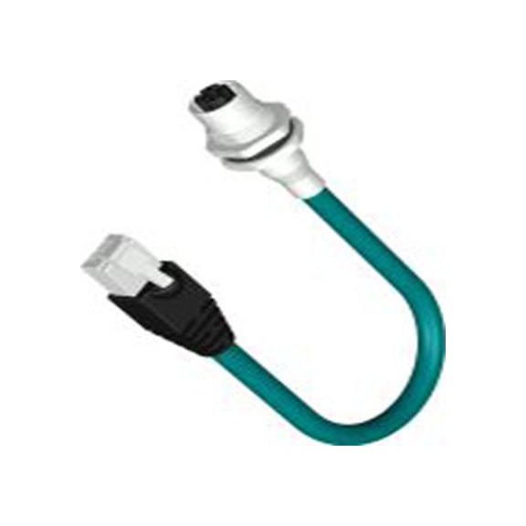 RS PRO,250-0666,500 mm Cat6a 以太网电缆, 兰绿色 PU护套, M12 母插转RJ45 公