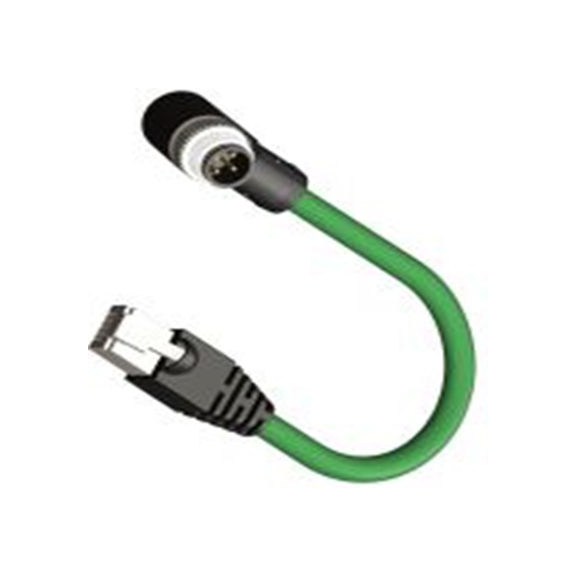 RS PRO,283-4979,RS PRO 执行器/传感器电缆, 1 m长 4, M12, 直角 公 8转M12, 直 公, 热塑性合成橡胶 绿色护套, IP40