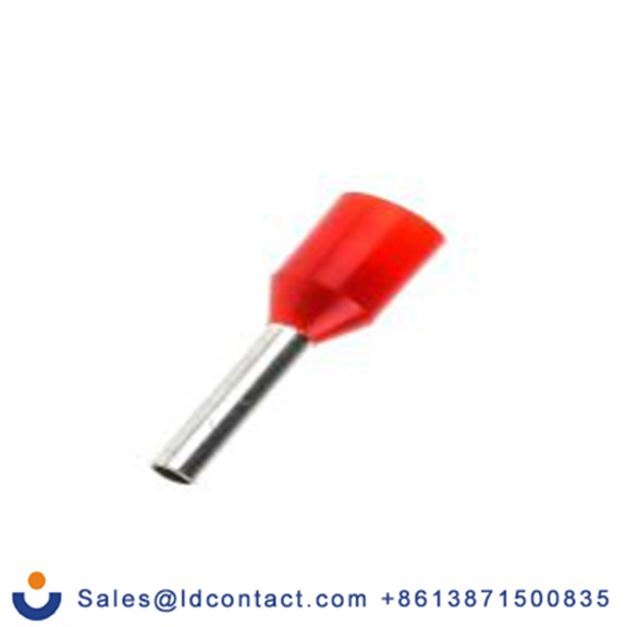 RS PRO,458-702,绝缘 压接靴带套圈, 红色, Φ1.7 mm x 8 mm引脚, 最大电线尺寸 18 AWG, 总长14.5 mm