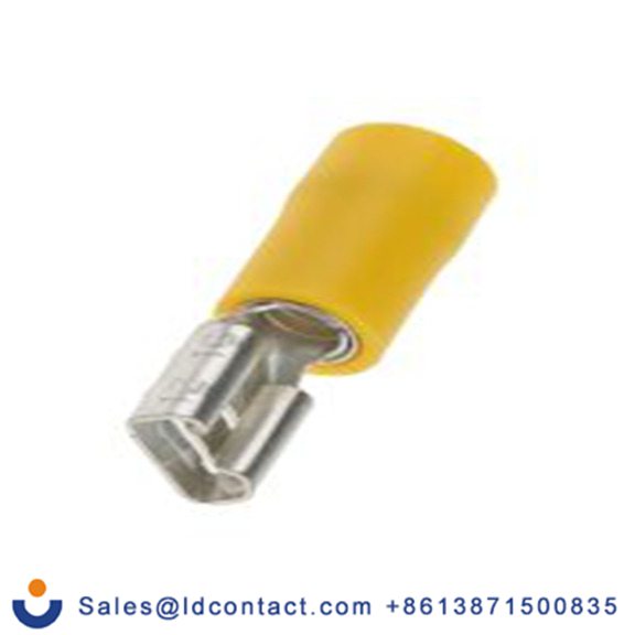 RS PRO,534-531,绝缘 压接端子 母插, 6.3 x 0.8 mm接片, 黄色 插簧端子, 乙烯基绝缘, 镀锡 12 AWG 黄铜触点, 最大线规10 AWG 系列