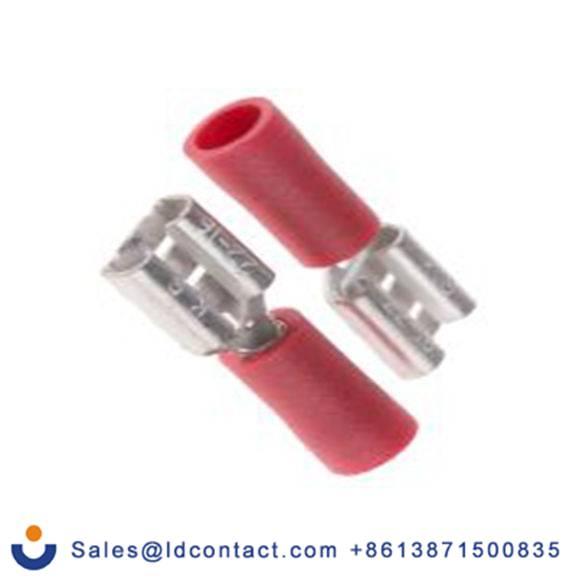 RS PRO,125-1946,绝缘 压接端子 母插, 6.35 x 0.8 mm接片, 红色 插簧端子, 乙烯基绝缘, 镀锡 22 AWG 黄铜, 铜触点, 最大线规16 AWG 系列