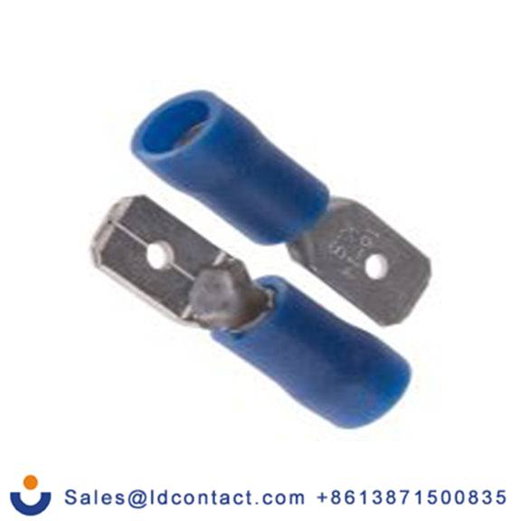 RS PRO,125-1953,绝缘 压接端子 公, 6.35 x 0.8 mm接片, 蓝色 插簧端子, 乙烯基绝缘, 镀锡 16 AWG 黄铜触点, 最大线规14 AWG 系列