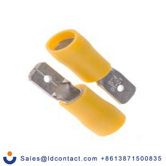 RS PRO,125-1954,绝缘 压接端子 公, 6.35 x 0.8 mm接片, 黄色 插簧端子, 乙烯基绝缘, 镀锡 12 AWG 黄铜触点, 最大线规10 AWG 系列