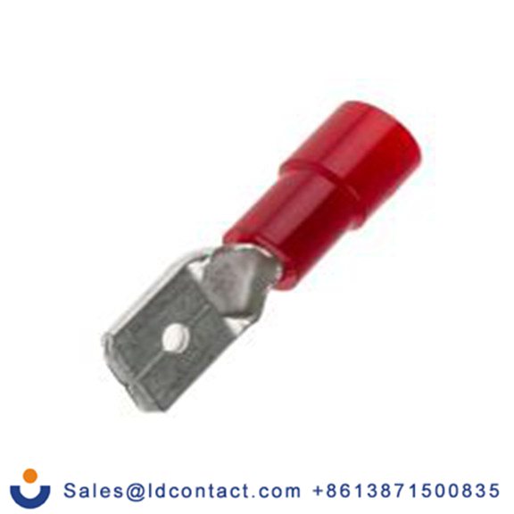 RS PRO,613-9744,绝缘 压接端子 公, 6.35 x 0.8 mm接片, 红色 插簧端子, 聚碳酸脂绝缘, 镀锡 22 AWG 黄铜触点, 最大线规16 AWG 系列