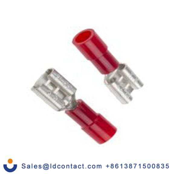 RS PRO,613-9839,绝缘 压接端子 母插, 6.35 x 0.8 mm接片, 红色 插簧端子, 聚碳酸脂绝缘, 镀锡 22 AWG 黄铜触点, 最大线规16 AWG FDNI1系列