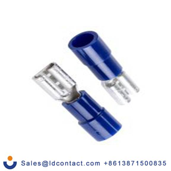 RS PRO,613-9889,绝缘 压接端子 母插, 4.75 x 0.8 mm接片, 蓝色 插簧端子, 聚碳酸脂绝缘, 镀锡 16 AWG 黄铜触点, 最大线规14 AWG FDNI2系列