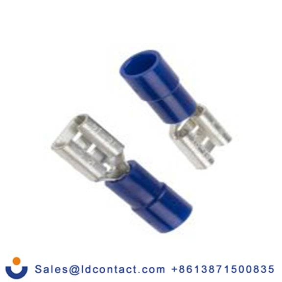 RS PRO,613-9902,绝缘 压接端子 母插, 6.35 x 0.8 mm接片, 蓝色 插簧端子, 聚碳酸脂绝缘, 镀锡 16 AWG 黄铜触点, 最大线规14 AWG FDNI2系列