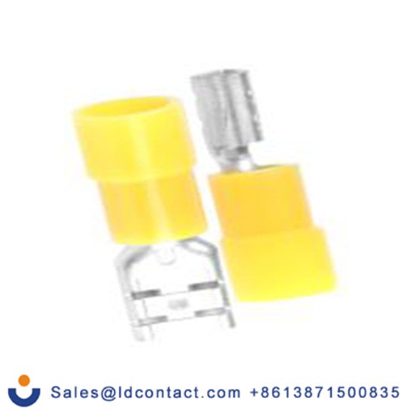 RS PRO,613-9930,绝缘 压接端子 母插, 6.35 x 0.8 mm接片, 黄色 插簧端子, 聚碳酸脂绝缘, 镀锡 12 AWG 黄铜触点, 最大线规10 AWG FDNI5系列