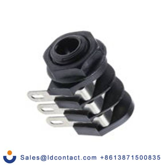 RS PRO,913-1049,6.35mm, 面板安装 立体声 母插 焊接 3, 插孔连接器 5A 直角, 银镍合金触芯, 黑色