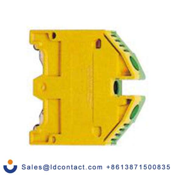 RS PRO,501-960,2路 接地端子排, 顶帽型, CSA 16 mm², 2.5 to 25 mm²线规, 50 mm长 螺钉, 12 mm宽, 黄色, 绿色 尼龙外壳