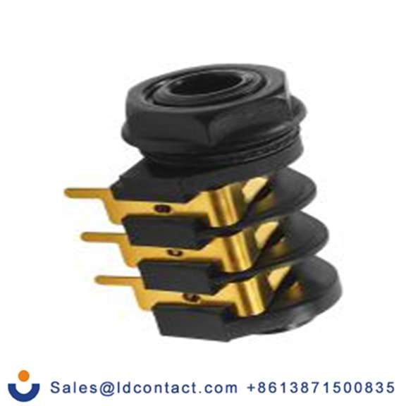 RS PRO,143-8933,6.35mm, 面板安装 立体声 母插 焊接 3, 插孔连接器 5A 直角, 银合金触芯, 黑色