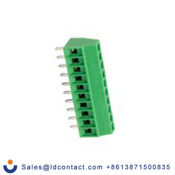 RS PRO,173-1207,1排 印刷电路板接线端子块, 10p, 2.54 mm间距, 150 V, 通孔安装, 绿色