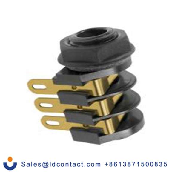 RS PRO,175-0158,6.35mm, 面板安装 立体声 母插 焊接 3, 插孔连接器 5A 直角, 银镍合金触芯, 黑色