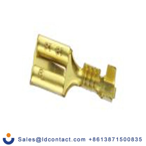 RS PRO,205-5304,非绝缘 压接端子 母插, 6.35 x 0.8 mm接片, 金色 插簧端子, 镀锡 18 AWG 黄铜触点, 最大线规16 AWG 系列