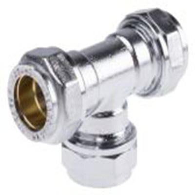 RS PRO,285-8889,等径三通, 压接 压接 黄铜卡套接头, BSP 15 mm 母插 15 mm 母插转压紧配件 15 mm