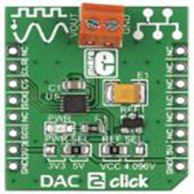 MikroElektronika,MIKROE-1918,MikroElektronika  DAC, MIKROE-1918 附加板, DAC 2 Click 信号转换开发套件, 16 bit, 用