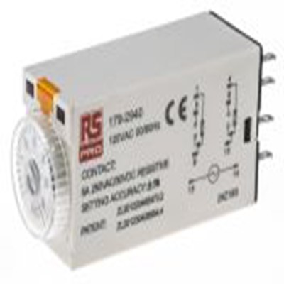 RS PRO,179-2940,计时器继电器, Plug‑In Timer Relay系列, 公安装, 0.2 s, 5 min范围, 2触点 110 V ac, 1功能, 双刀双掷时间范围